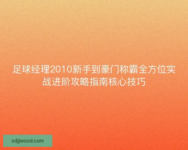 足球经理2010新手到豪门称霸全方位实战进阶攻略指南核心技巧 足球经理2010新手到豪门称霸全方位实战进阶攻略指南核心技巧